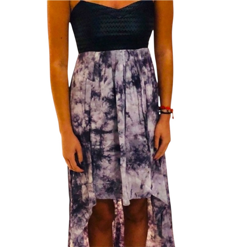 LF Millau High/Low Faux Leather Top Tye-Dye Bottom Dress